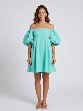 O.P.T. One Pretty Time NWT Mint Green Off Shoulder Puff Sleeve Mini Dress Size M